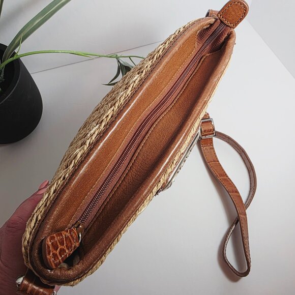 Brighton Woven Straw & Brown Leather Crossbody Bag - Picture 3 of 13